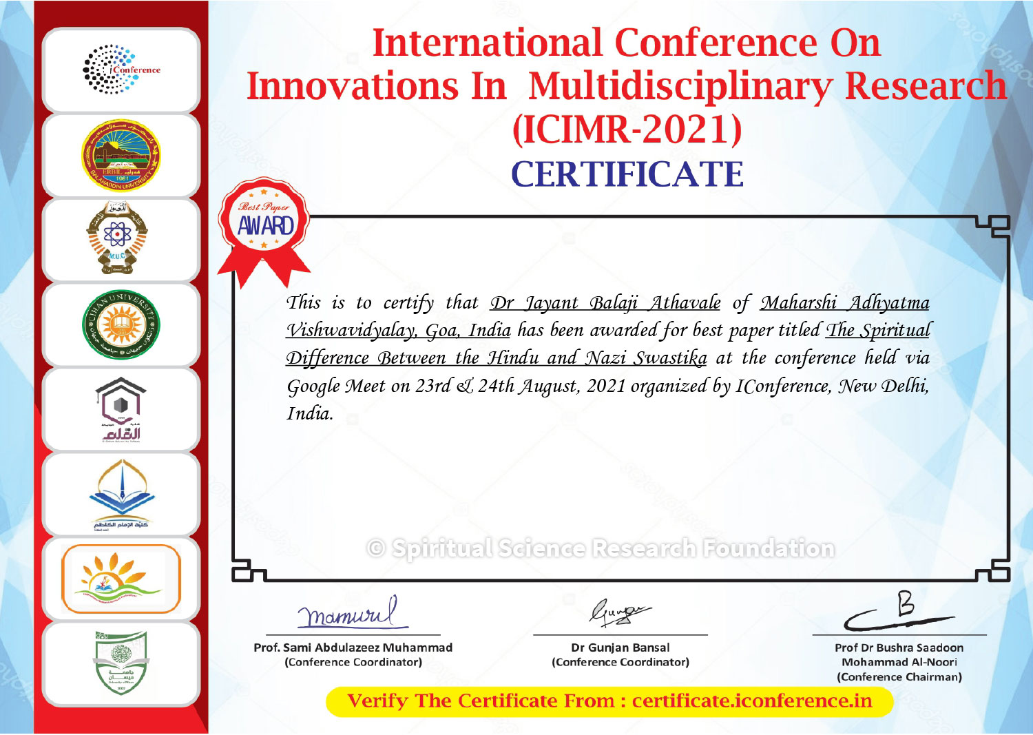 ICIMR 2021 Certificate